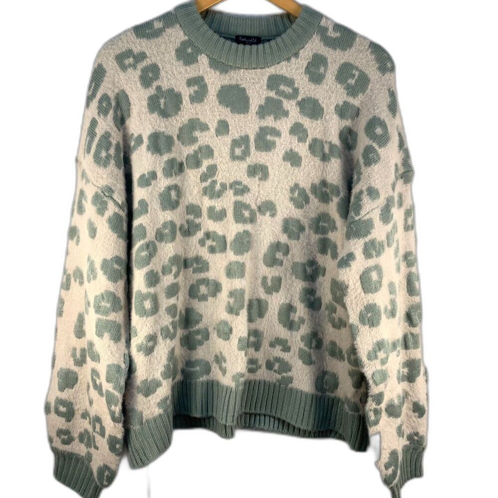 Womens Splendid Sage Leopard Crew Neck Sweater‎ Soft Relaxed Size Large